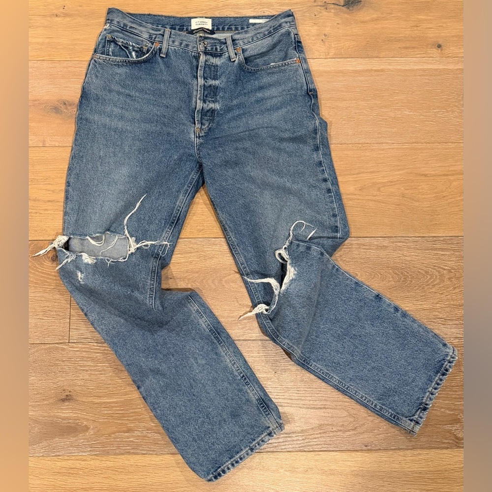 CITIZENS of HUMANITY Sabine Straight Leg High Waist Ripped Blue Jeans Size 29 - Picture 2 of 14